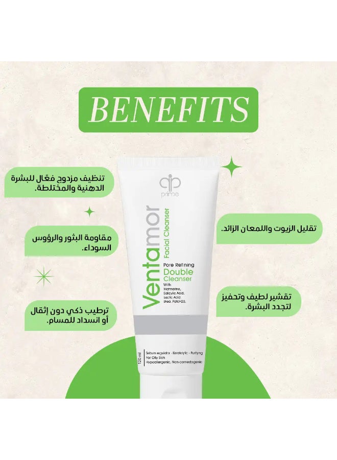Ventamor Pore Refining Double Cleanser 120 ml with Salicylic Acid & Lactic Acid – Deep Pore Cleansing, Oil Control, Gentle Exfoliation, Reduces Blackheads & Shine, Hydrating Face Cleanser for Oily Skin - Image 2